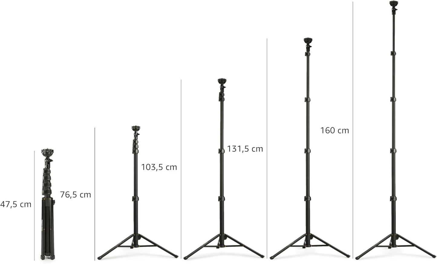 Amazon Basics Trépied pour iPhones extensible jusqu’à 162 cm avec fonctions perche à selfie et trépied, noir