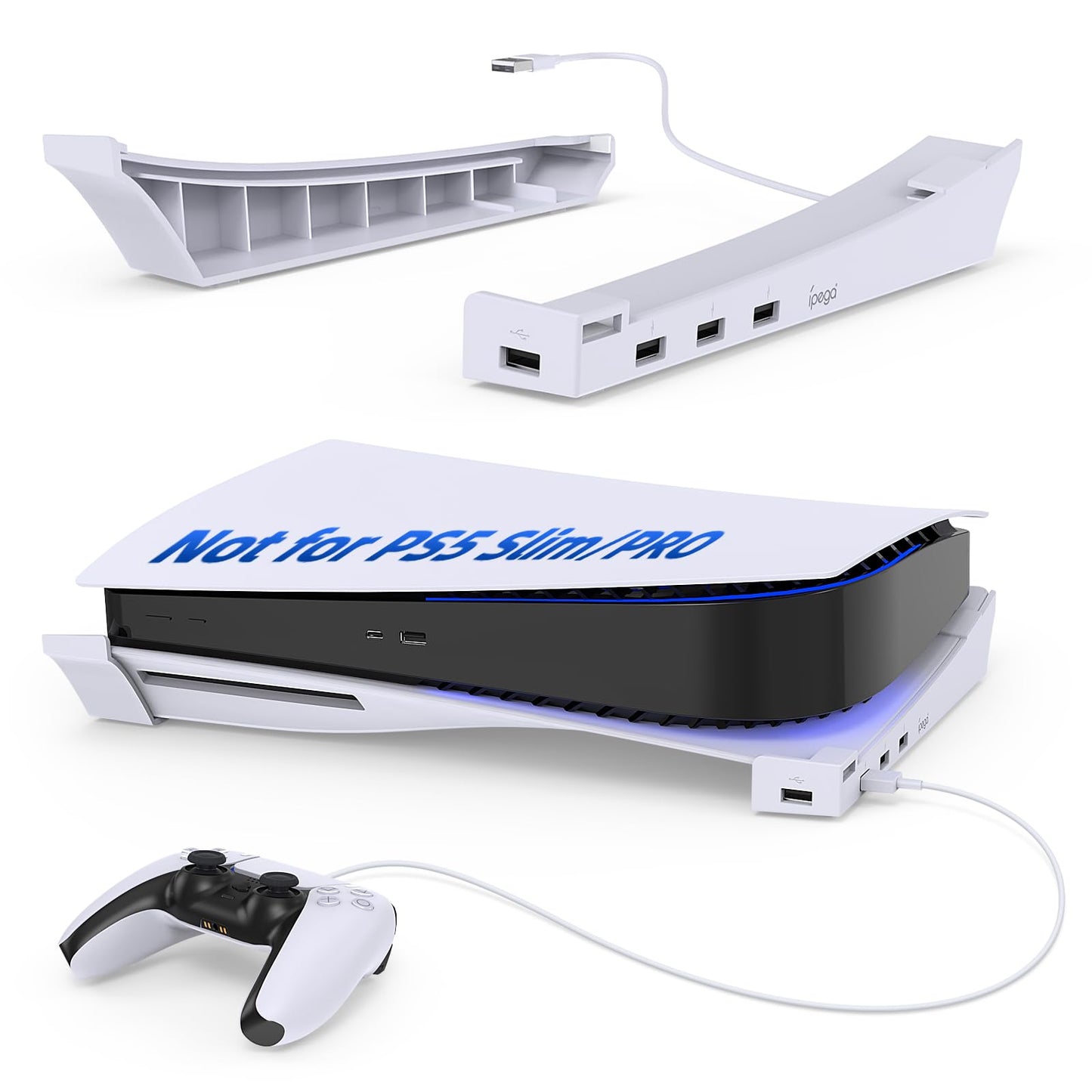 Support Horizontal pour Nouvelle Console PS5 Slim avec Hub USB 4 Ports, Base Support Accessoires pour 2023 Playstation 5 Slim Disc & Digital Edition, Support avec 4 Ports USB 2.0 Date pour Chargement