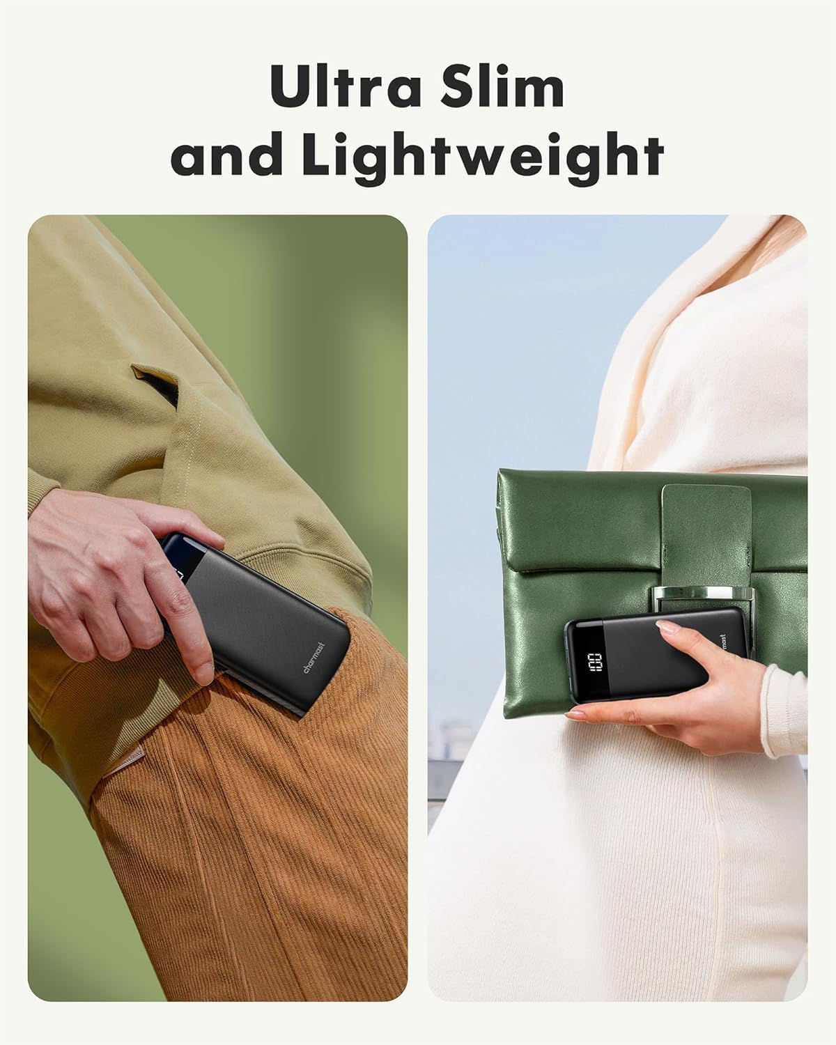 Charmast Batterie Externe, 10000mAh Power Bank avec 4 Câbles Intégrés, USB C Mince Batterie Portable Compatible avec iPhone 16/15/14, AirPods, iPad, Samsung etc