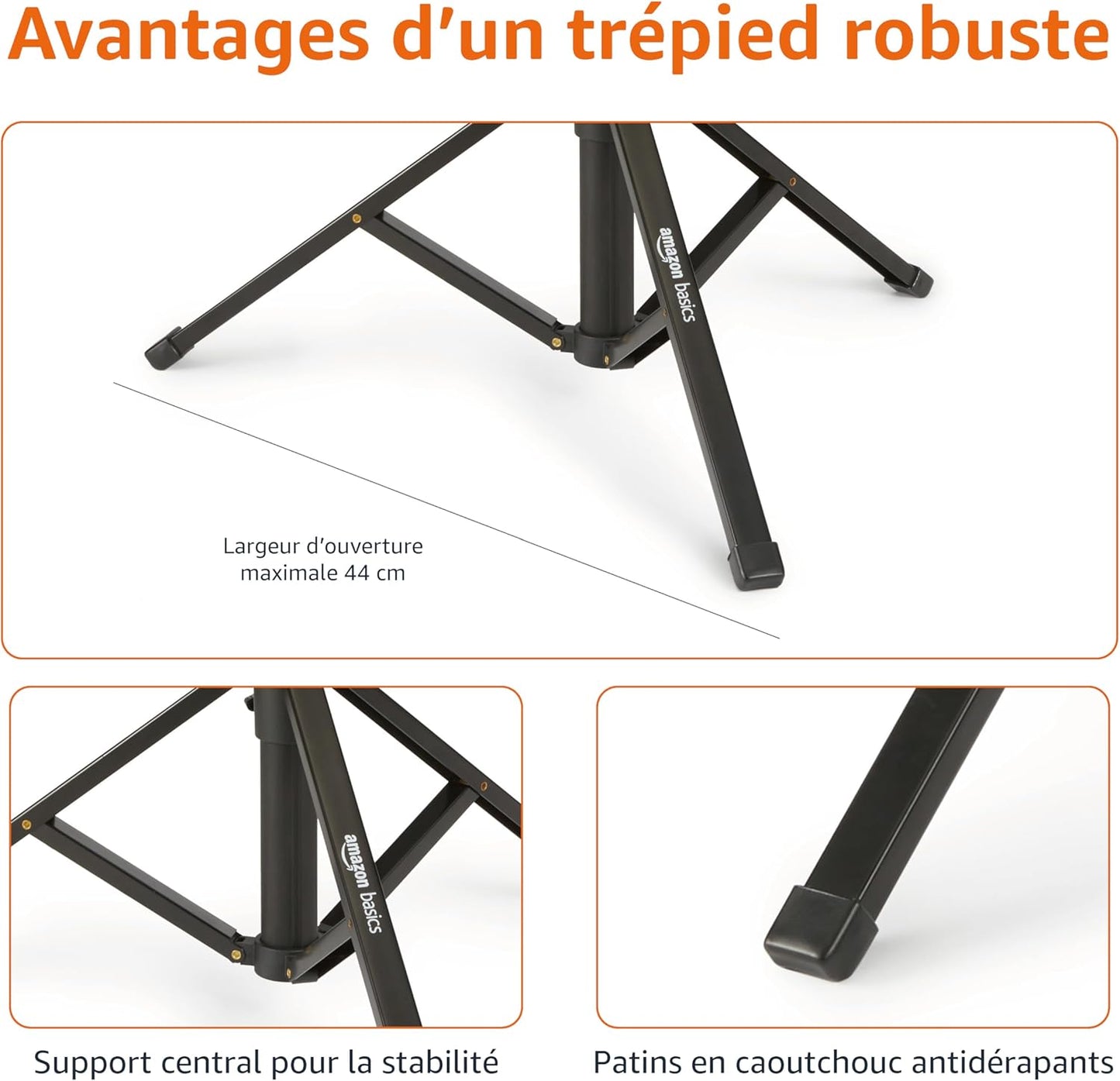 Amazon Basics Trépied pour iPhones extensible jusqu’à 162 cm avec fonctions perche à selfie et trépied, noir