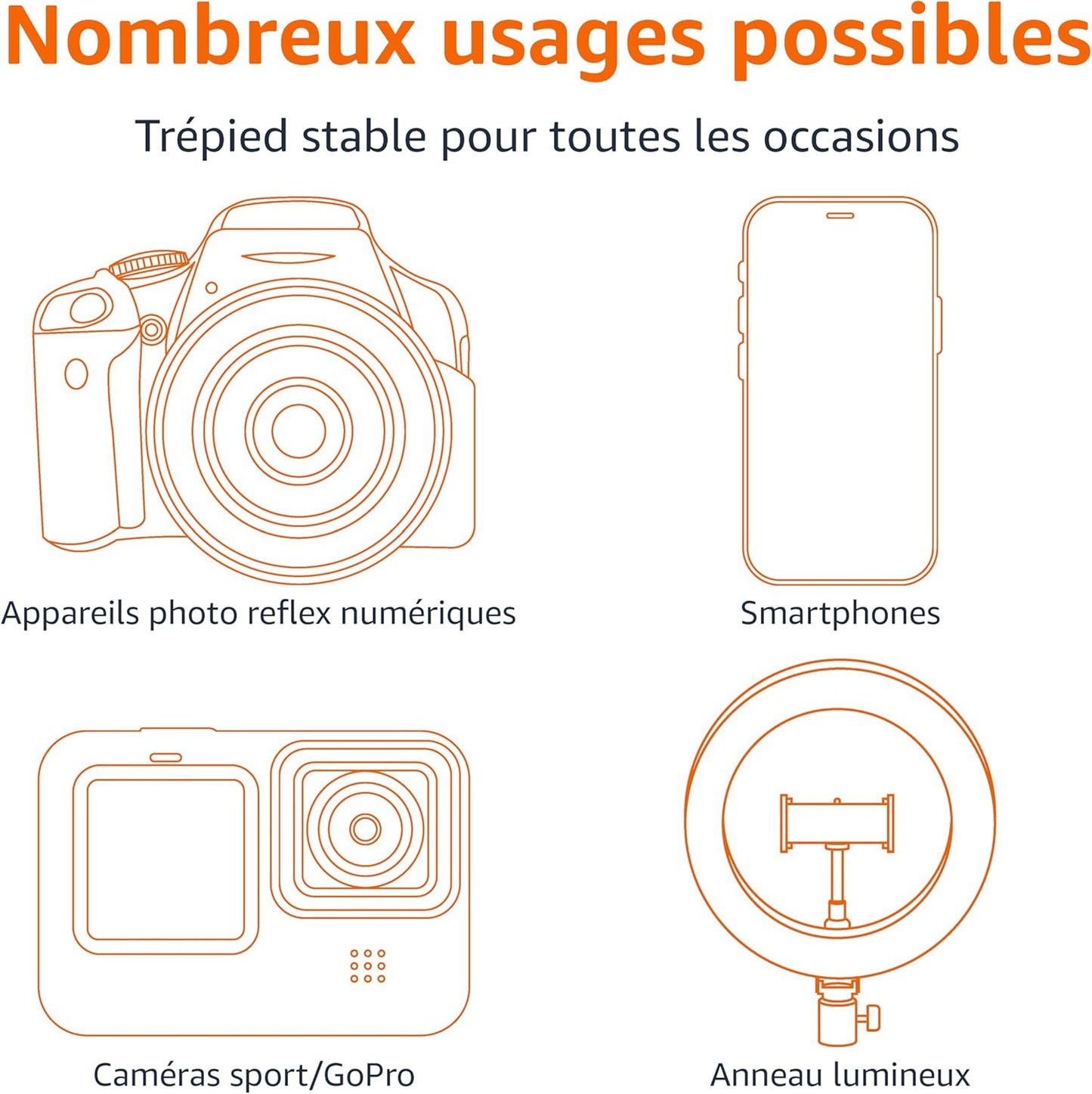 Amazon Basics Trépied pour iPhones extensible jusqu’à 162 cm avec fonctions perche à selfie et trépied, noir