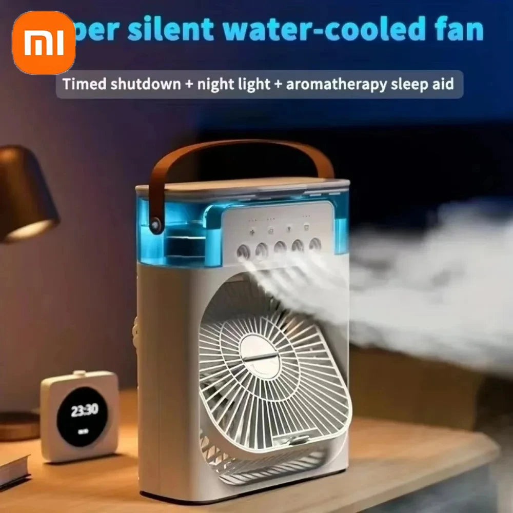 ❄️ Ventilateur Portable Xiaomi 3-en-1 – Brumisateur, LED & Humidificateur USB Rechargeable