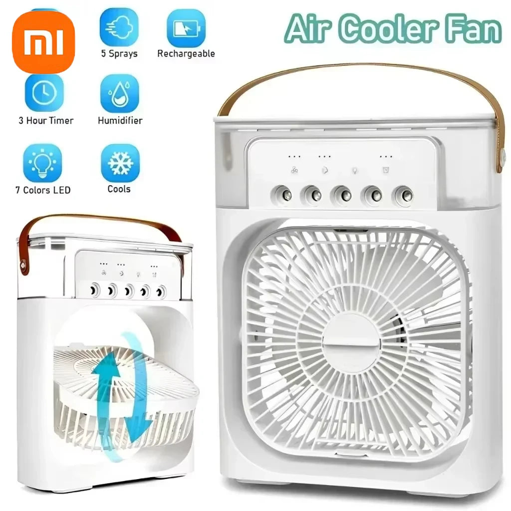 ❄️ Ventilateur Portable Xiaomi 3-en-1 – Brumisateur, LED & Humidificateur USB Rechargeable