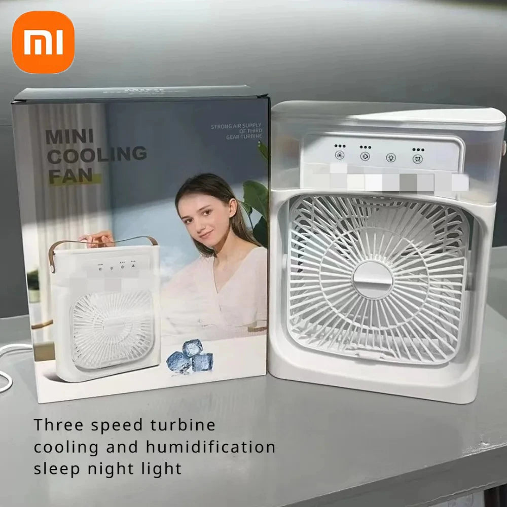 ❄️ Ventilateur Portable Xiaomi 3-en-1 – Brumisateur, LED & Humidificateur USB Rechargeable