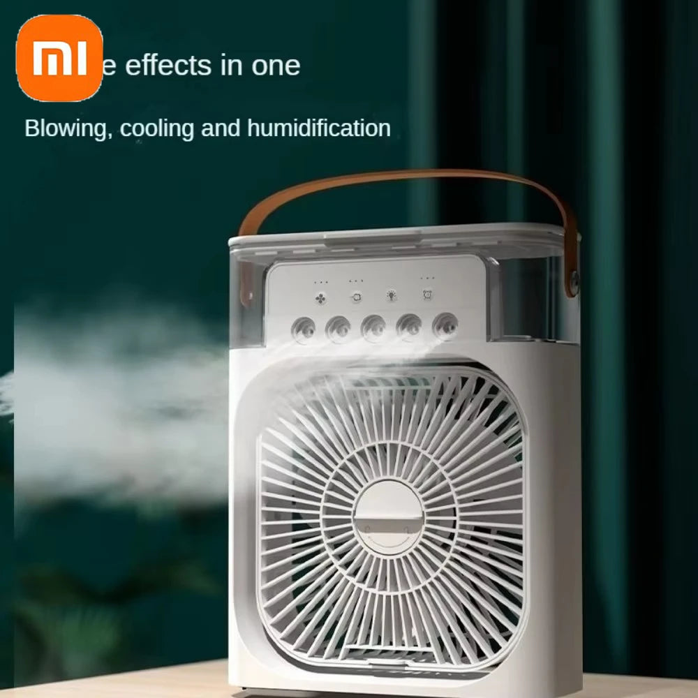 ❄️ Ventilateur Portable Xiaomi 3-en-1 – Brumisateur, LED & Humidificateur USB Rechargeable