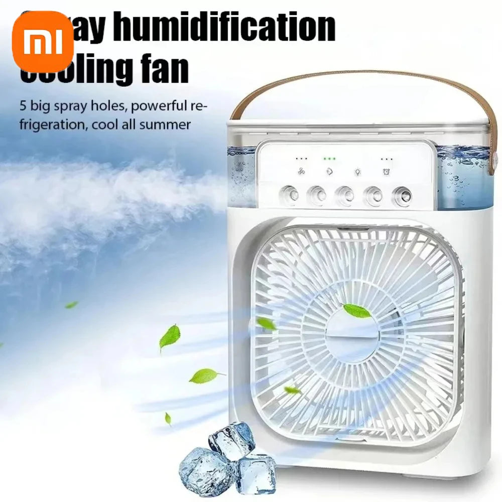 ❄️ Ventilateur Portable Xiaomi 3-en-1 – Brumisateur, LED & Humidificateur USB Rechargeable