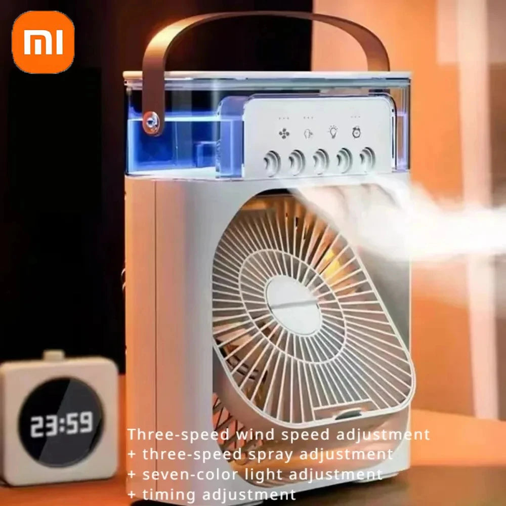 ❄️ Ventilateur Portable Xiaomi 3-en-1 – Brumisateur, LED & Humidificateur USB Rechargeable