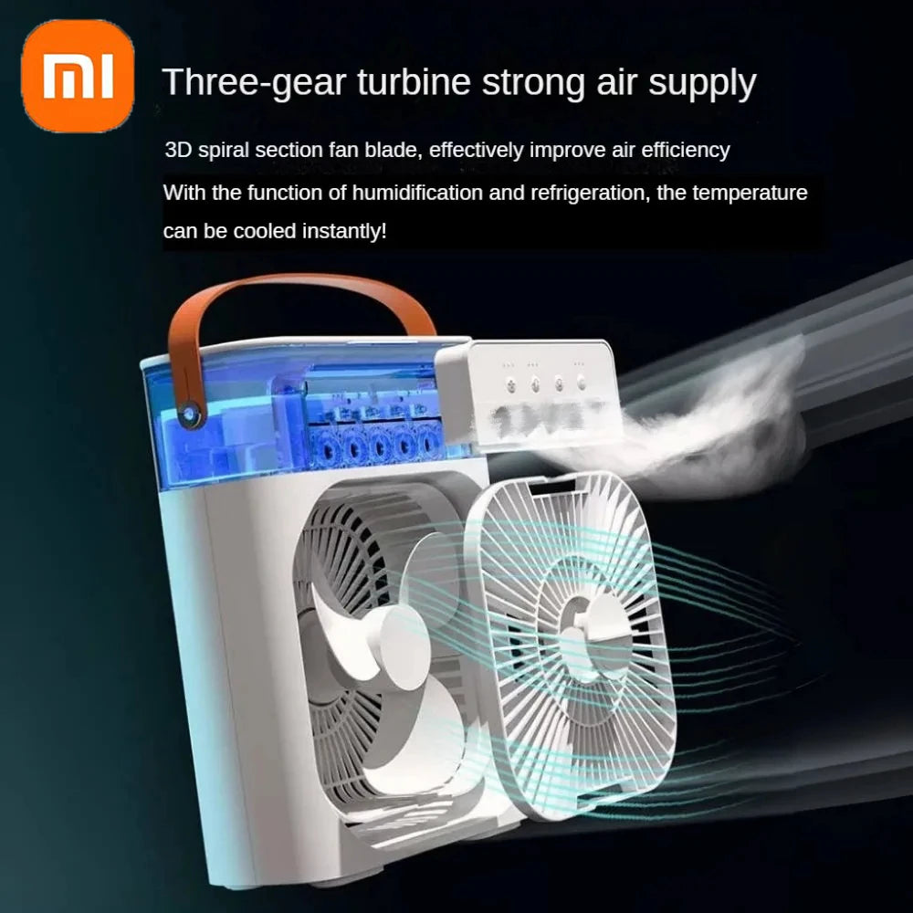 ❄️ Ventilateur Portable Xiaomi 3-en-1 – Brumisateur, LED & Humidificateur USB Rechargeable