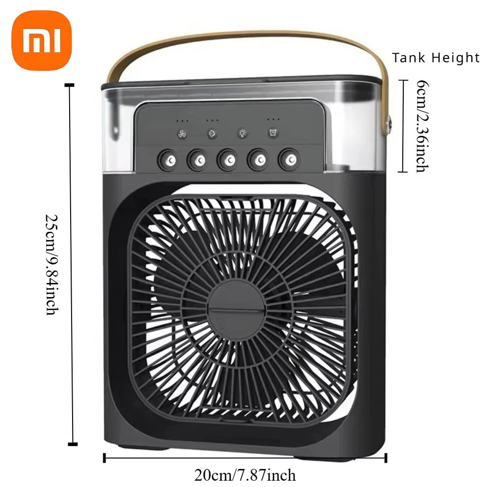 ❄️ Ventilateur Portable Xiaomi 3-en-1 – Brumisateur, LED & Humidificateur USB Rechargeable