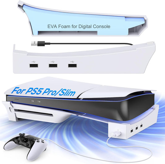 Support Horizontal pour Nouvelle Console PS5 Slim avec Hub USB 4 Ports, Base Support Accessoires pour 2023 Playstation 5 Slim Disc & Digital Edition, Support avec 4 Ports USB 2.0 Date pour Chargement