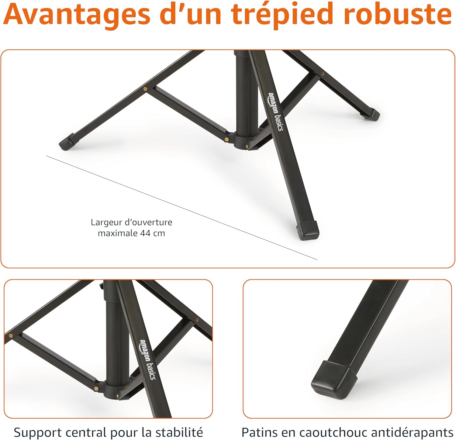 Amazon Basics Trépied pour iPhones extensible jusqu’à 162 cm avec fonctions perche à selfie et trépied, noir