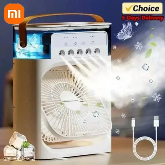 ❄️ Ventilateur Portable Xiaomi 3-en-1 – Brumisateur, LED & Humidificateur USB Rechargeable
